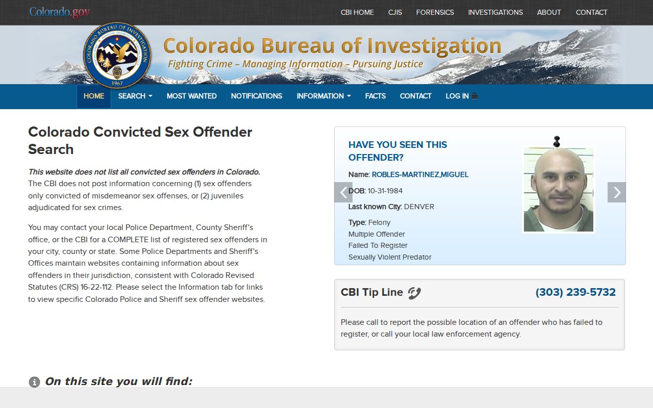 Adams County arrest records Colorado CBI sex offender registry