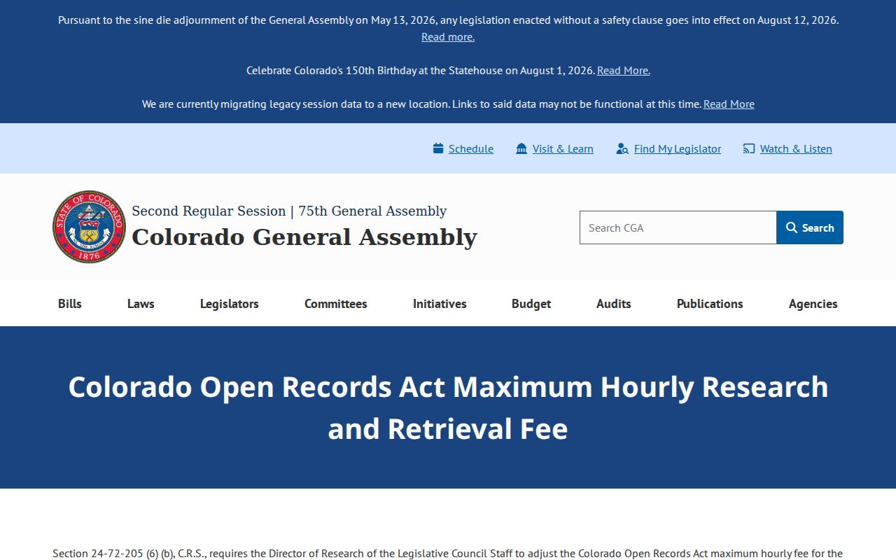 Colorado CORA fee notice for Adams County court records research