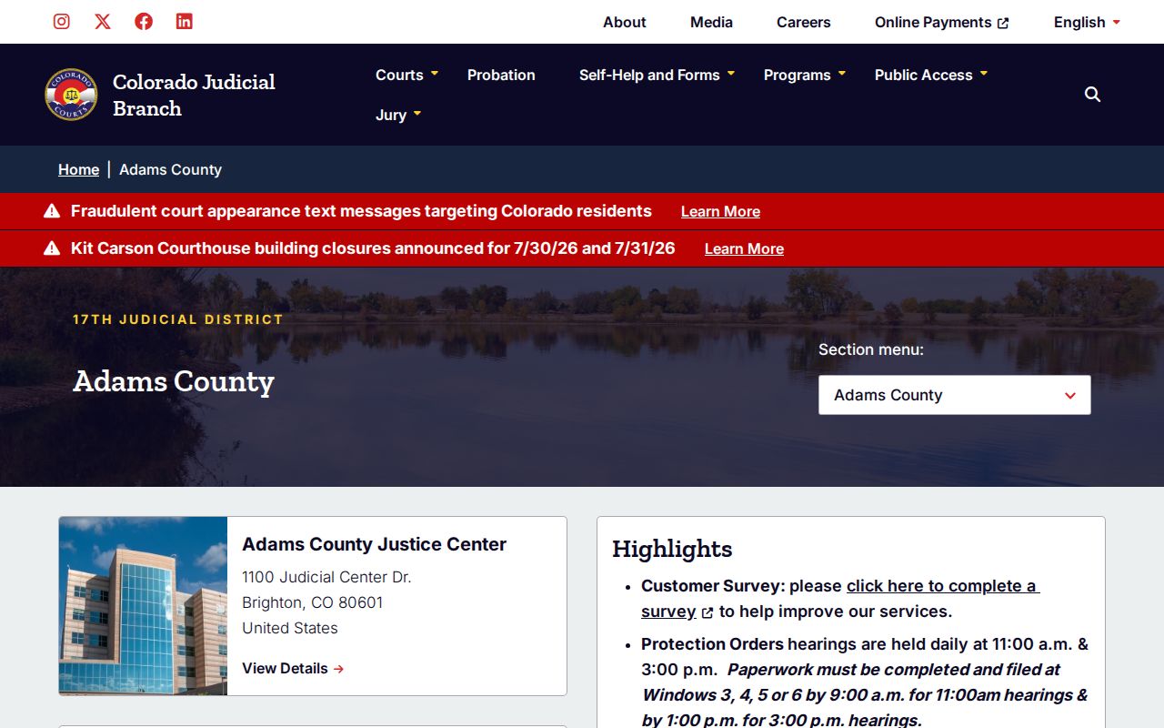 Adams County court records Colorado Judicial Branch page