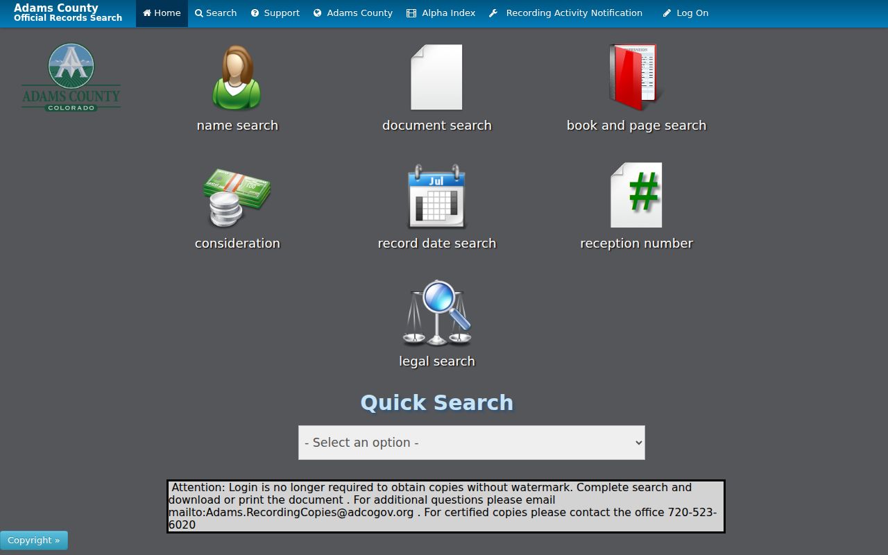 Adams County court records official recording search portal