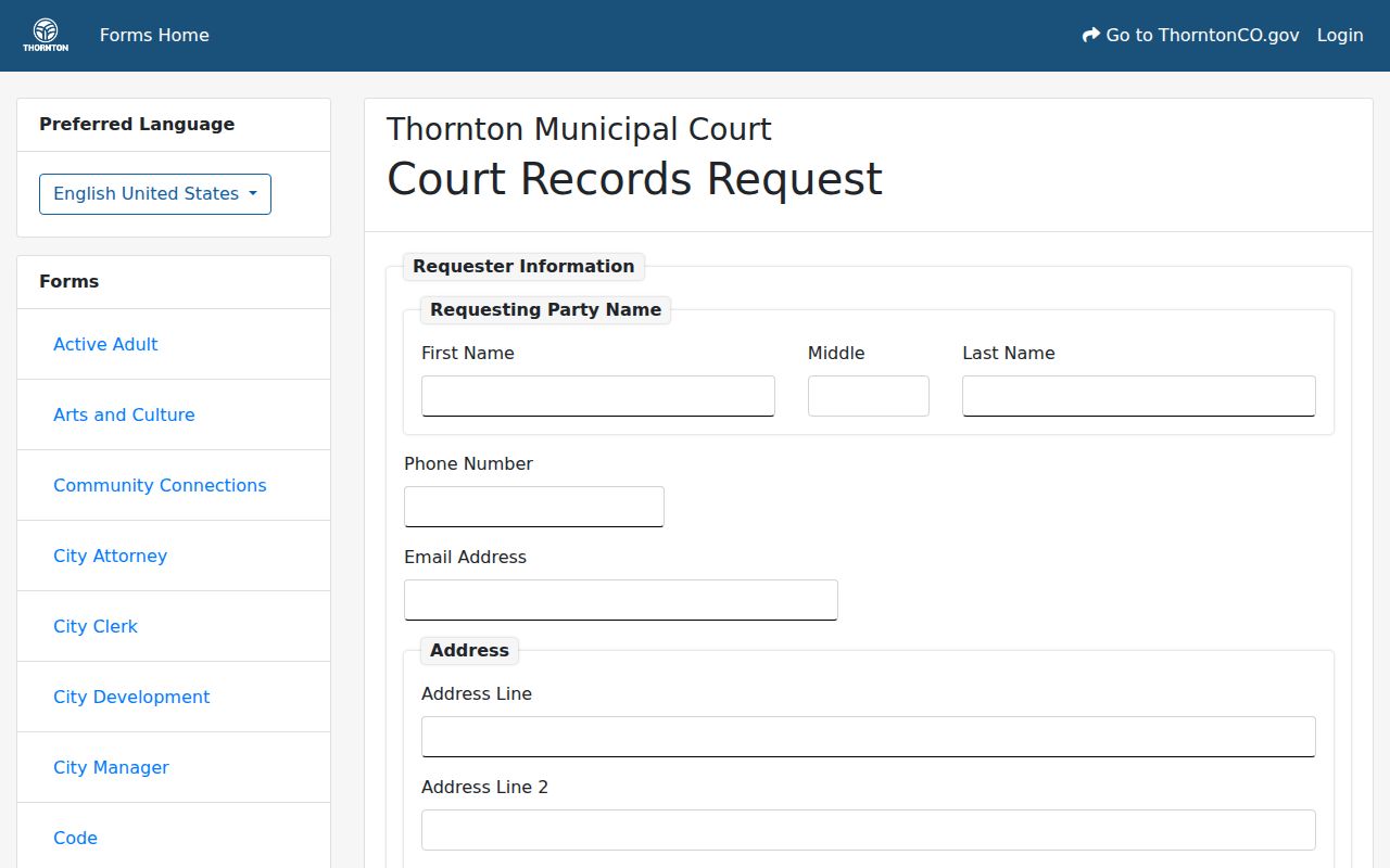 Adams County traffic court records Thornton court records request